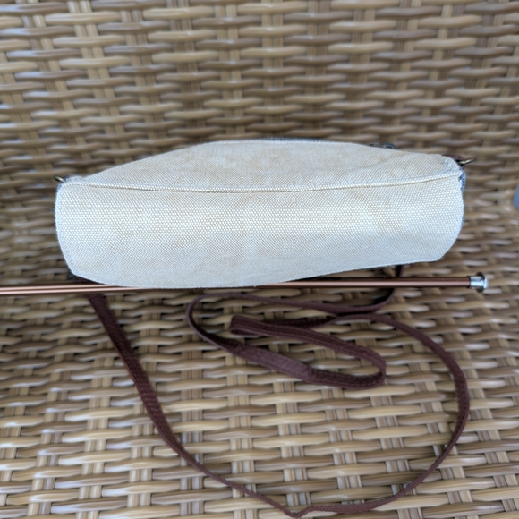 Primitives By Kathy Canvas Crossbody Bag Faux Leather Shoulder Strap Feathers - Picture 3 of 16